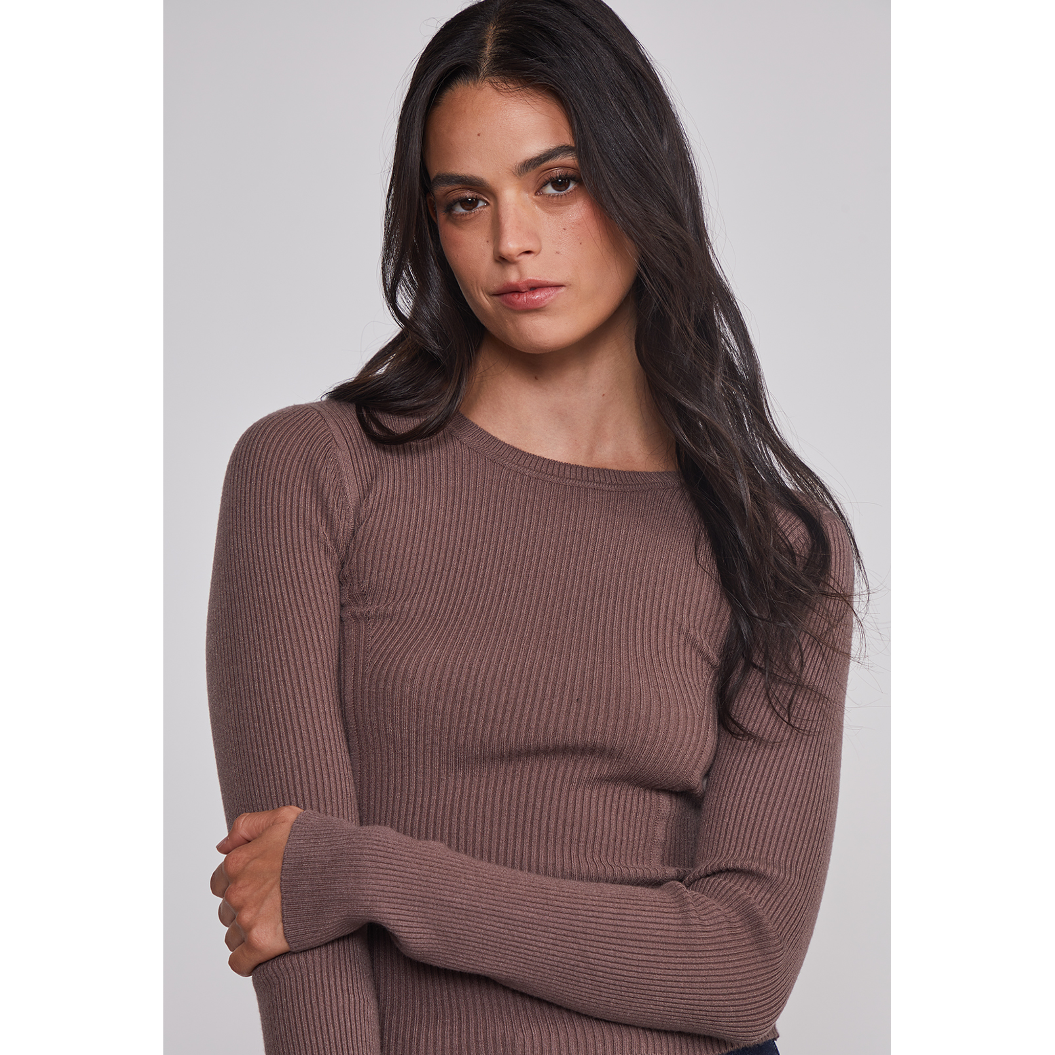 Sweater Mujer Acanalado Costura Café Sioux 5
