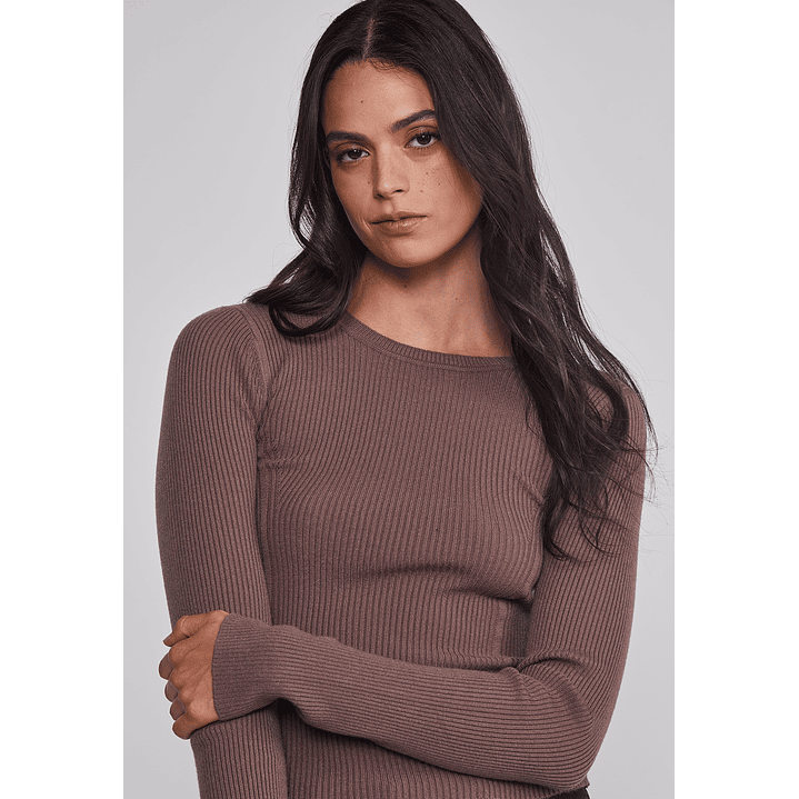 Sweater Mujer Acanalado Costura Café Sioux 5