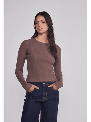 Sweater Mujer Acanalado Costura Café Sioux