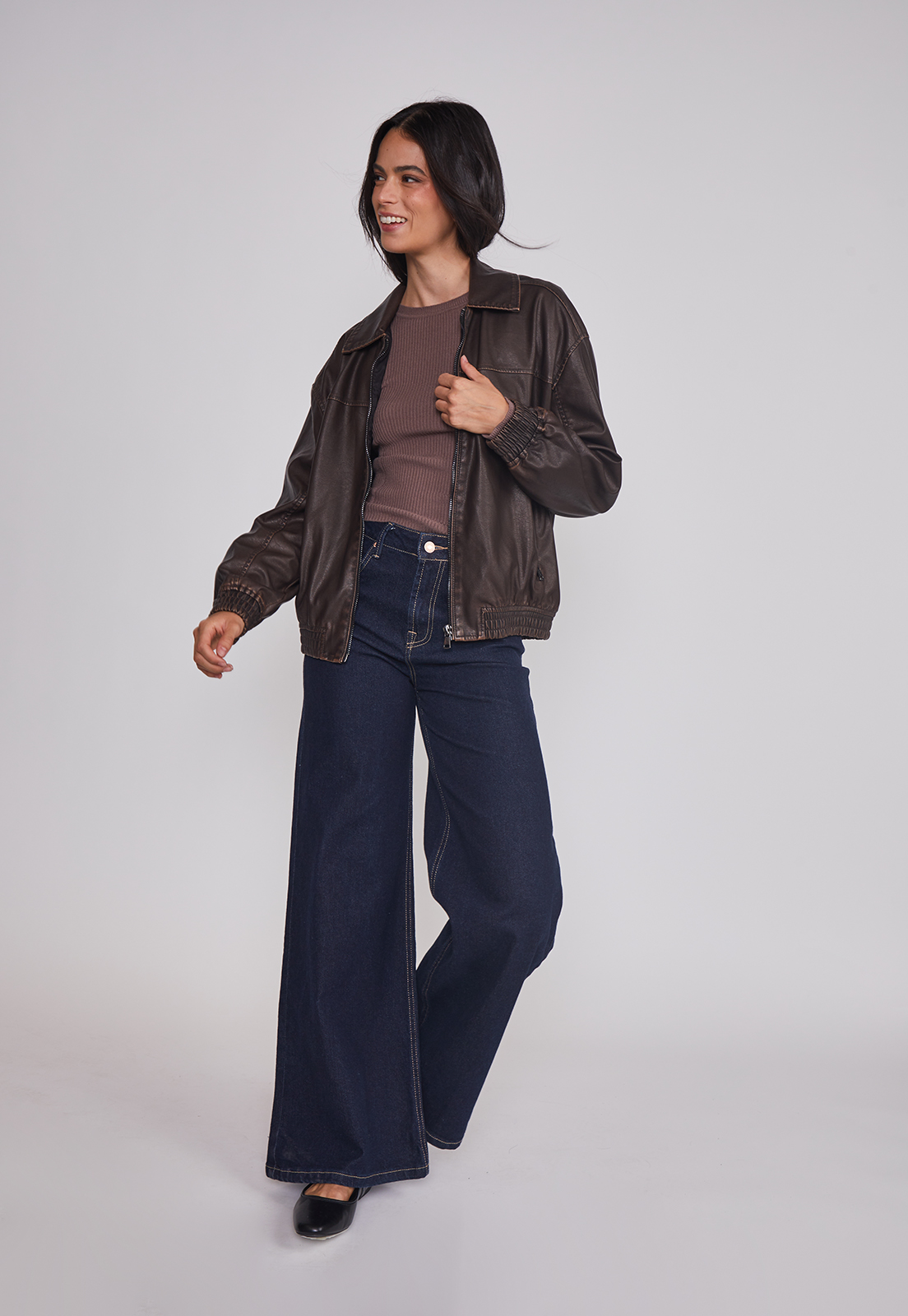 Chaqueta Mujer Lavada Ecocuero Café Sioux 4