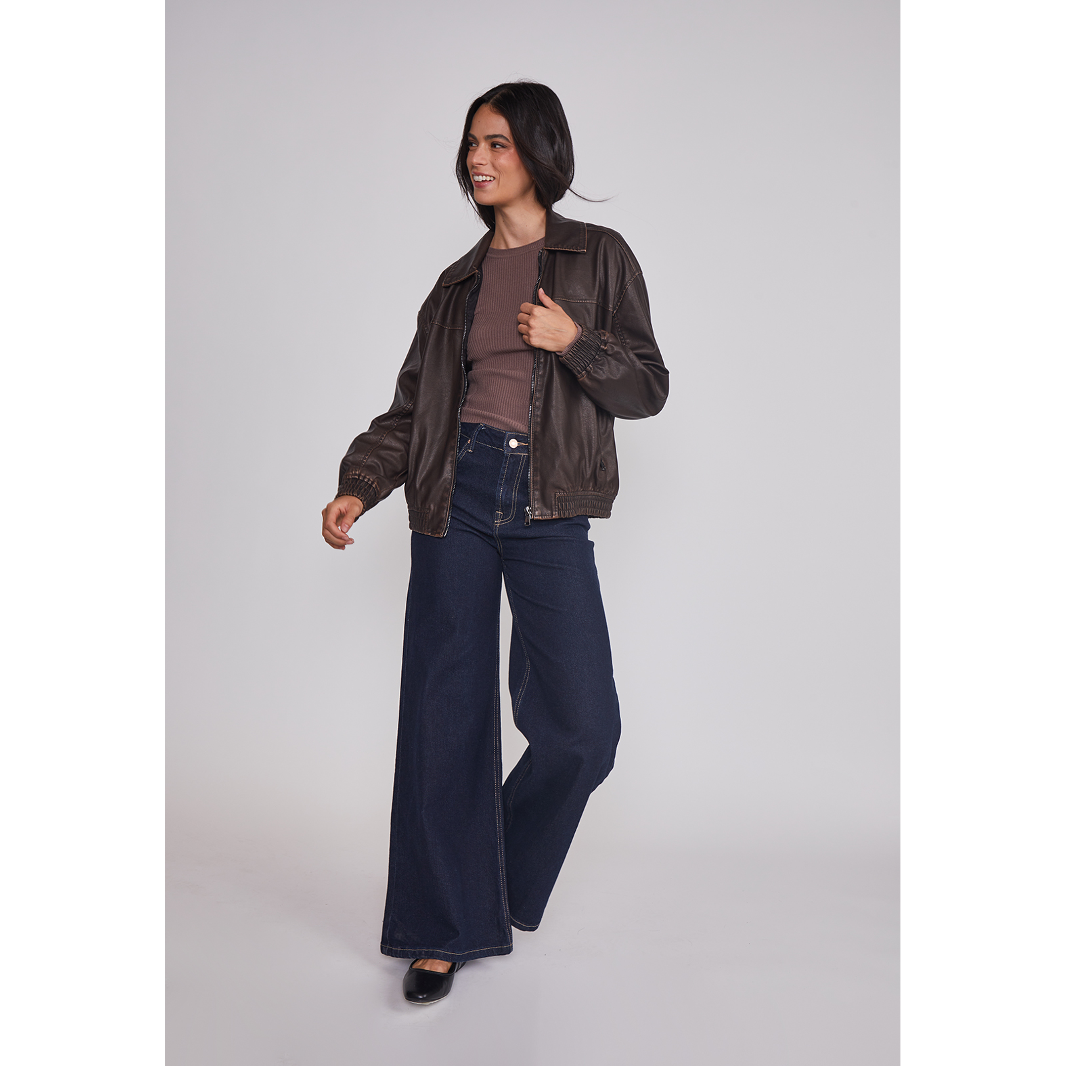 Chaqueta Mujer Lavada Ecocuero Café Sioux 4