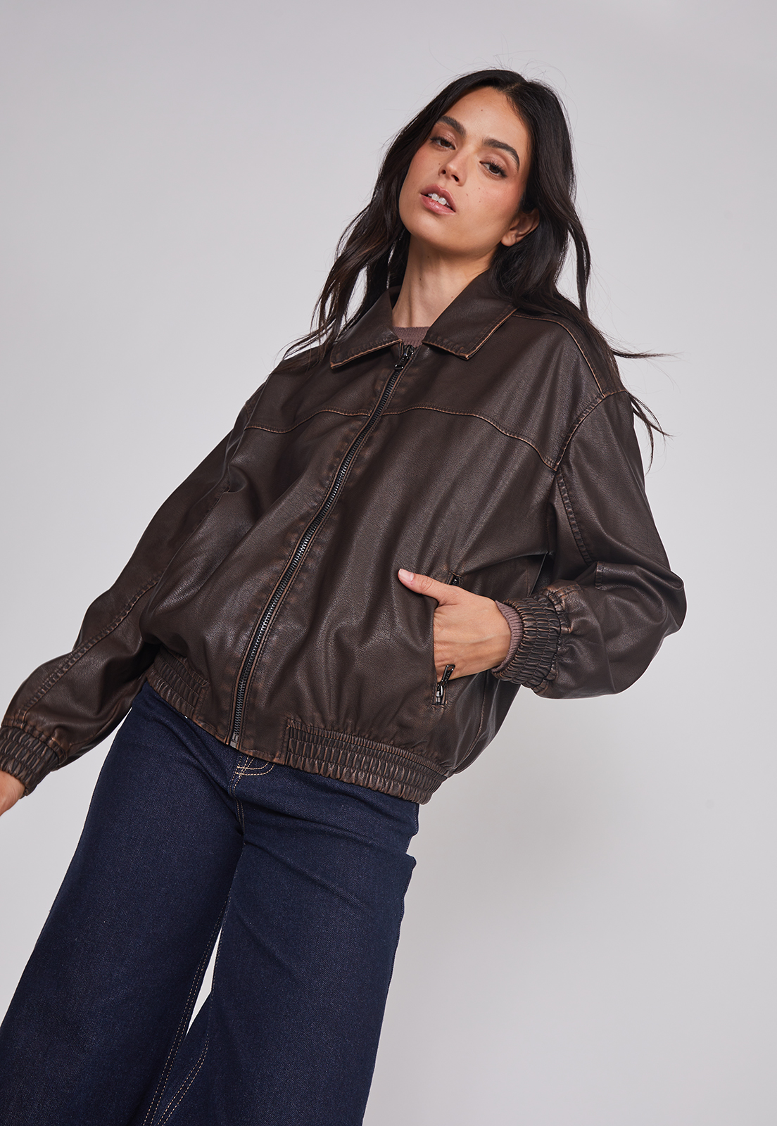 Chaqueta Mujer Lavada Ecocuero Café Sioux 1