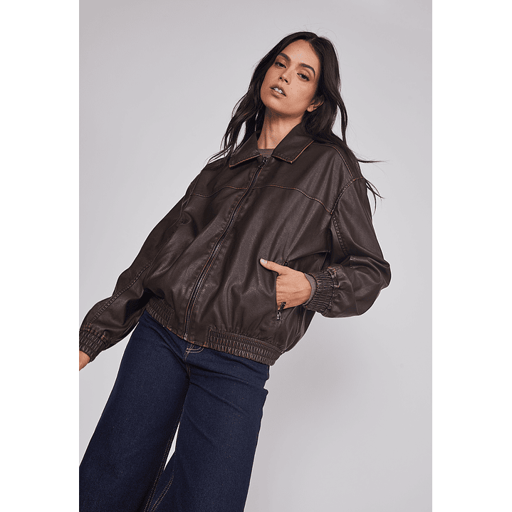 Chaqueta Mujer Lavada Ecocuero Café Sioux 1