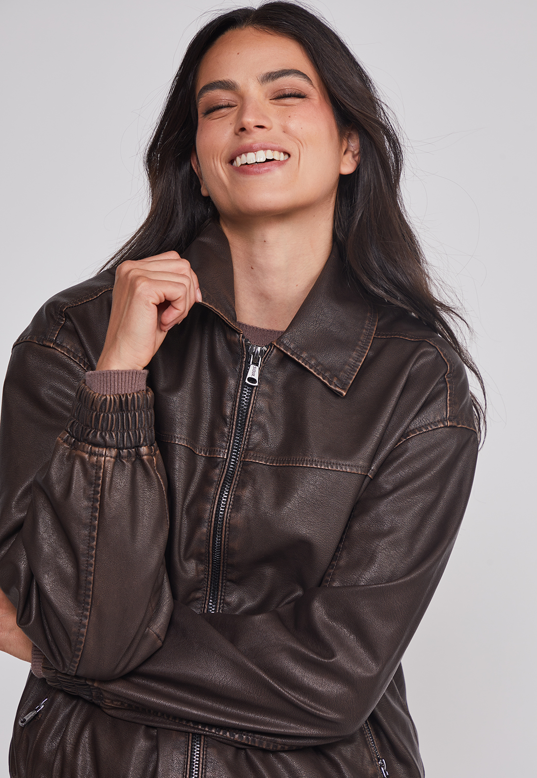 Chaqueta Mujer Lavada Ecocuero Café Sioux 3