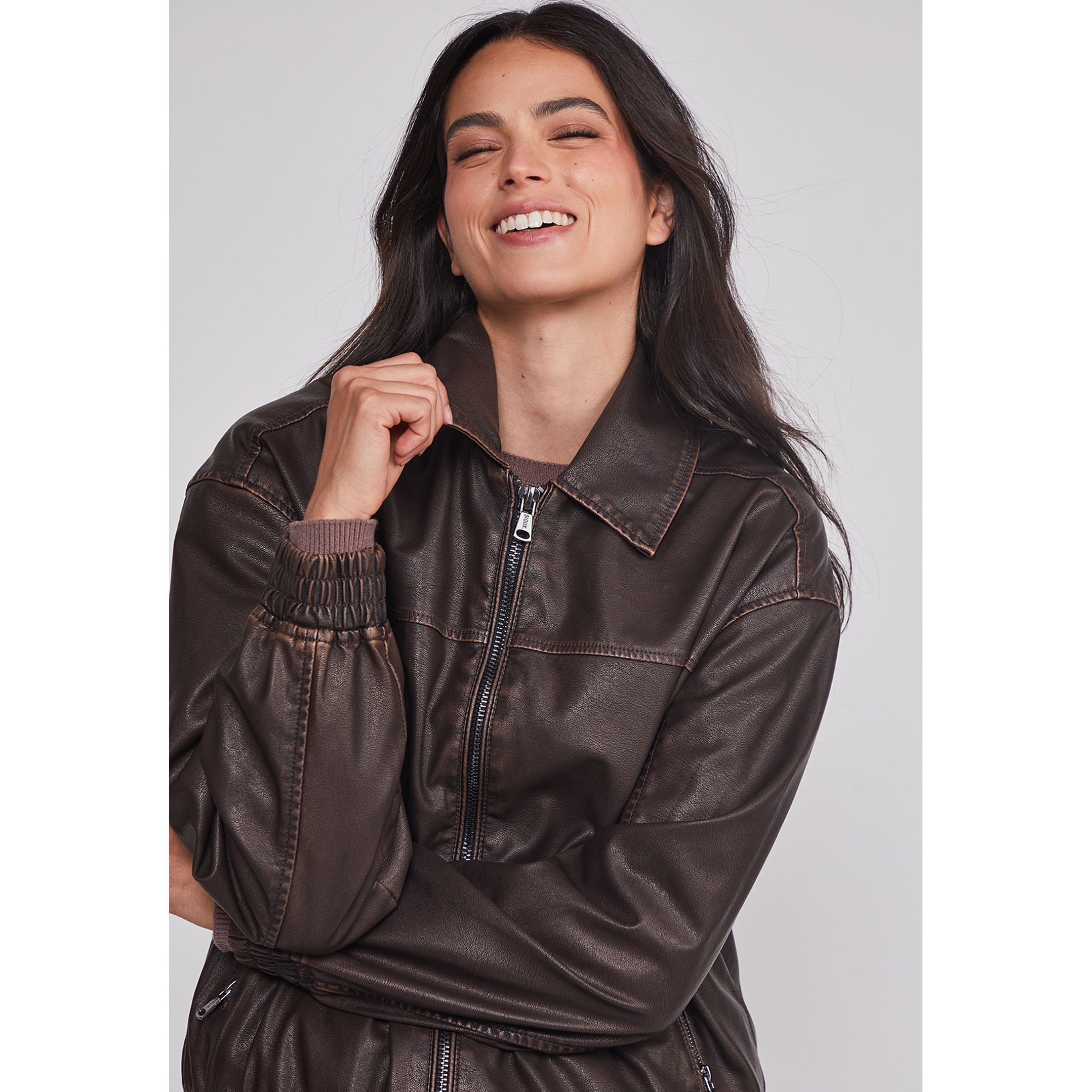 Chaqueta Mujer Lavada Ecocuero Café Sioux 3