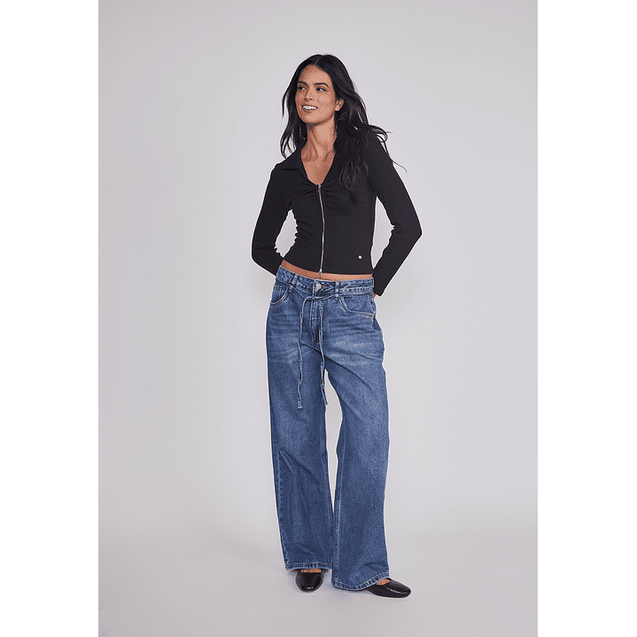 Polera Mujer Con Cuello Cierre Negro Sioux 5