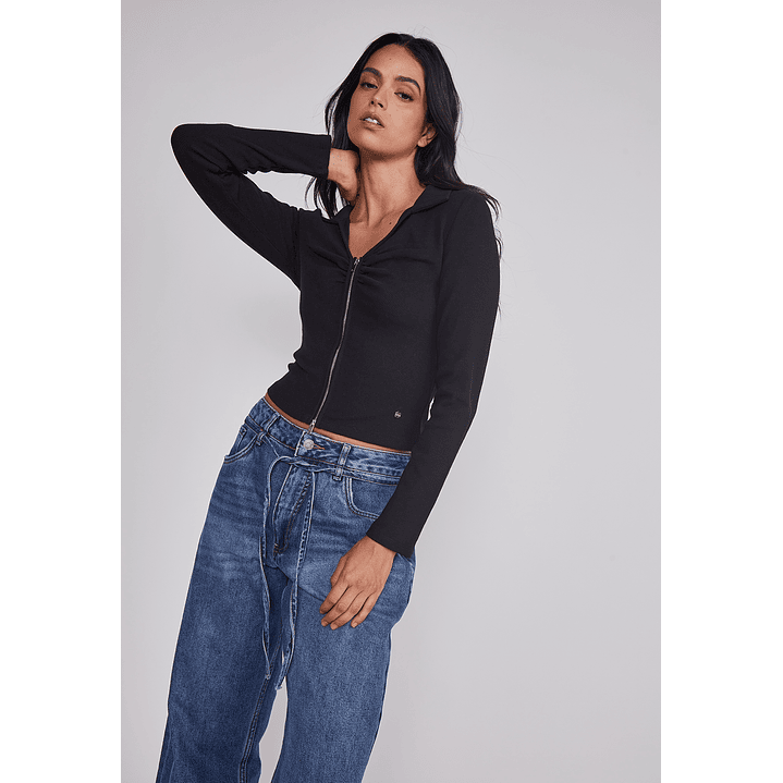 Polera Mujer Con Cuello Cierre Negro Sioux 3