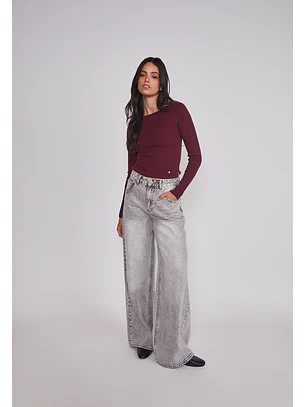 Jeans Mujer Wide Leg Desgastado Rep Gris Sioux