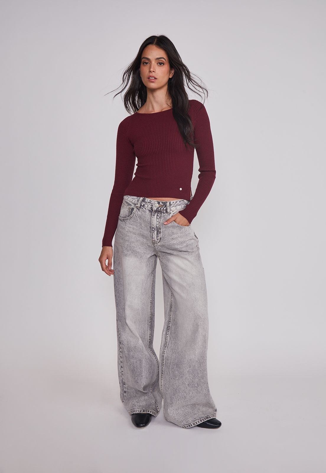 Sweater Mujer Acanalado Cuello Burdeo Sioux 4