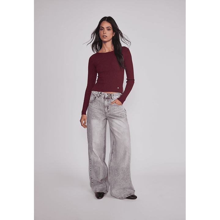 Sweater Mujer Acanalado Cuello Burdeo Sioux 4