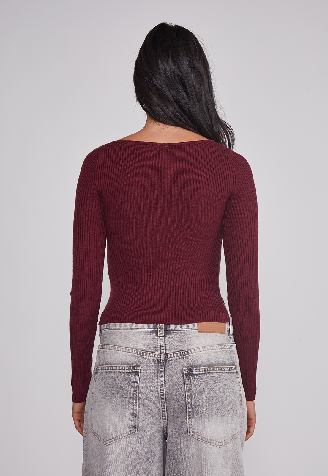 Sweater Mujer Acanalado Cuello Burdeo Sioux 2