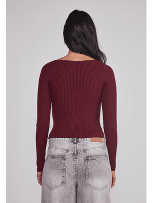 Sweater Mujer Acanalado Cuello Burdeo Sioux