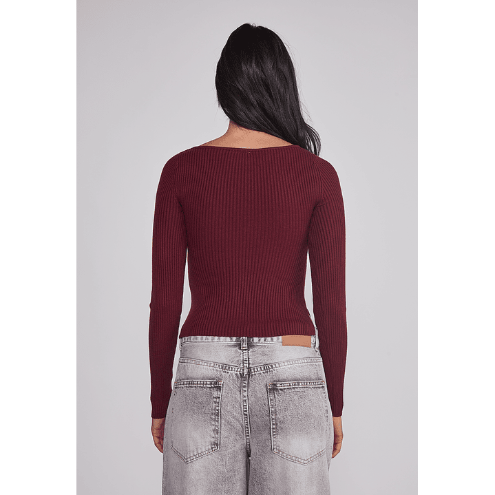 Sweater Mujer Acanalado Cuello Burdeo Sioux 2