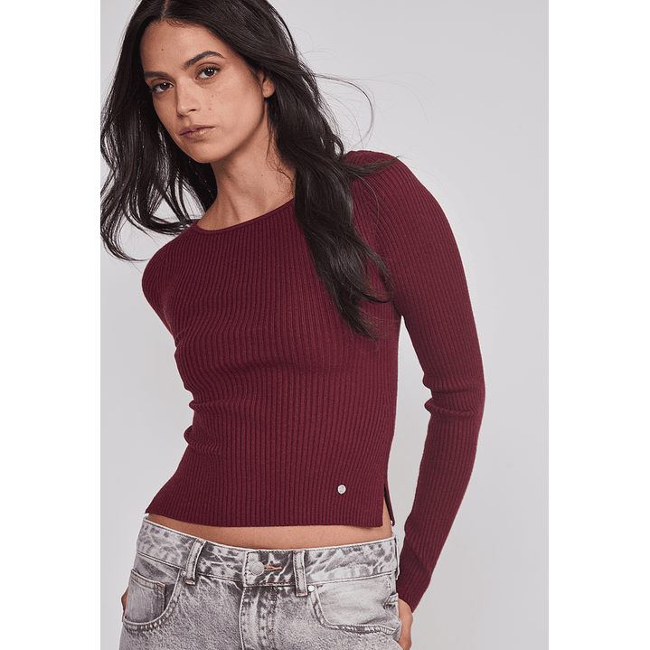 Sweater Mujer Acanalado Cuello Burdeo Sioux 5