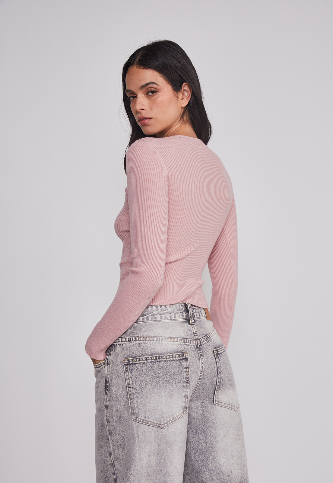 Sweater Mujer Acanalado Costura Rosado Sioux 2