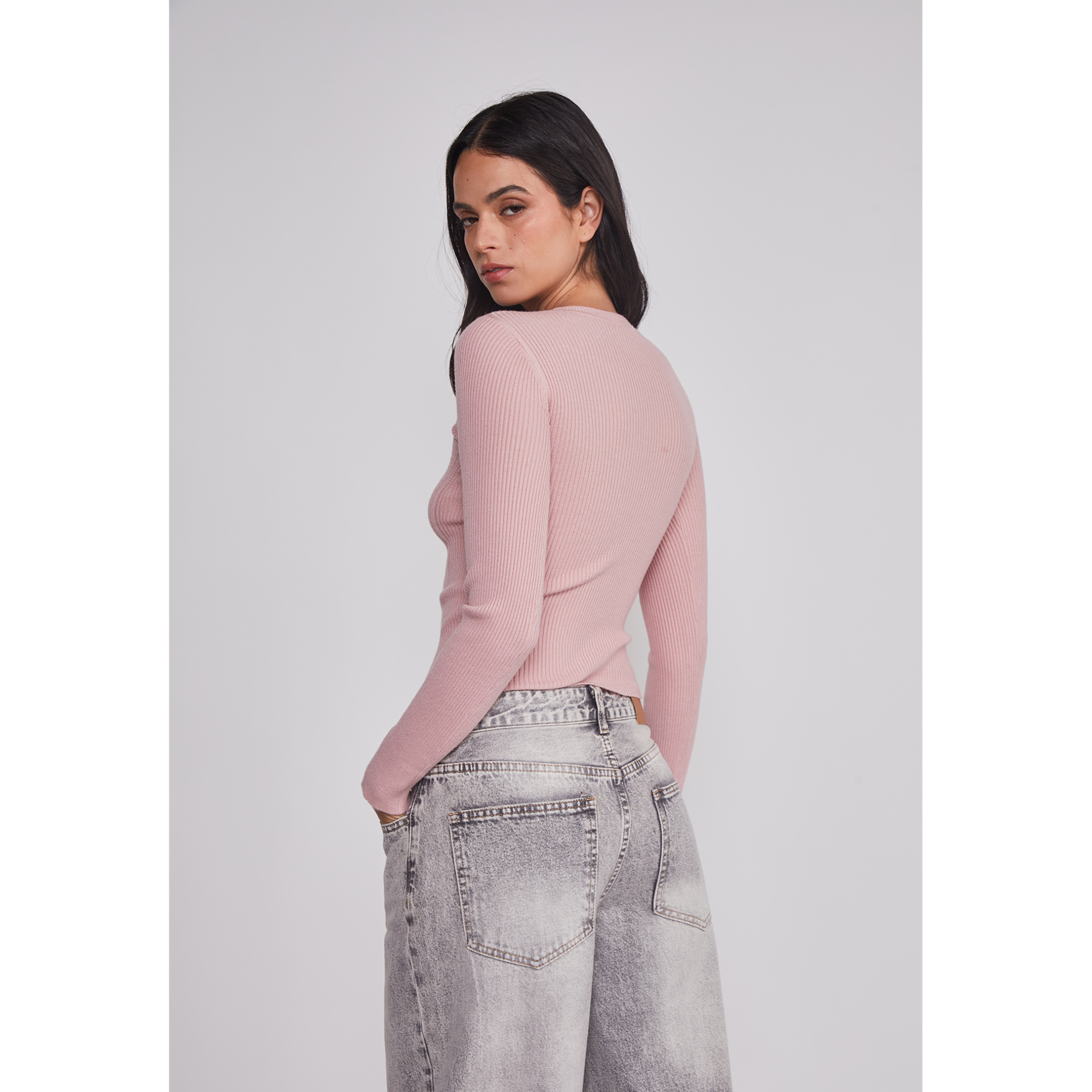 Sweater Mujer Acanalado Costura Rosado Sioux 2