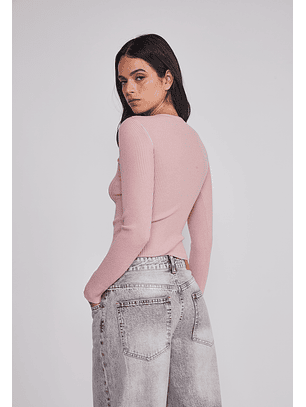 Sweater Mujer Acanalado Costura Rosado Sioux
