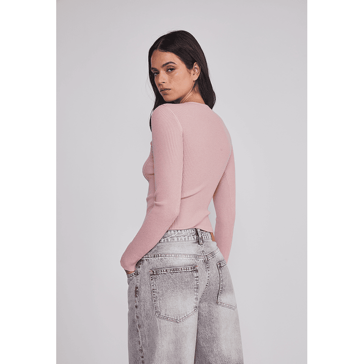 Sweater Mujer Acanalado Costura Rosado Sioux 2