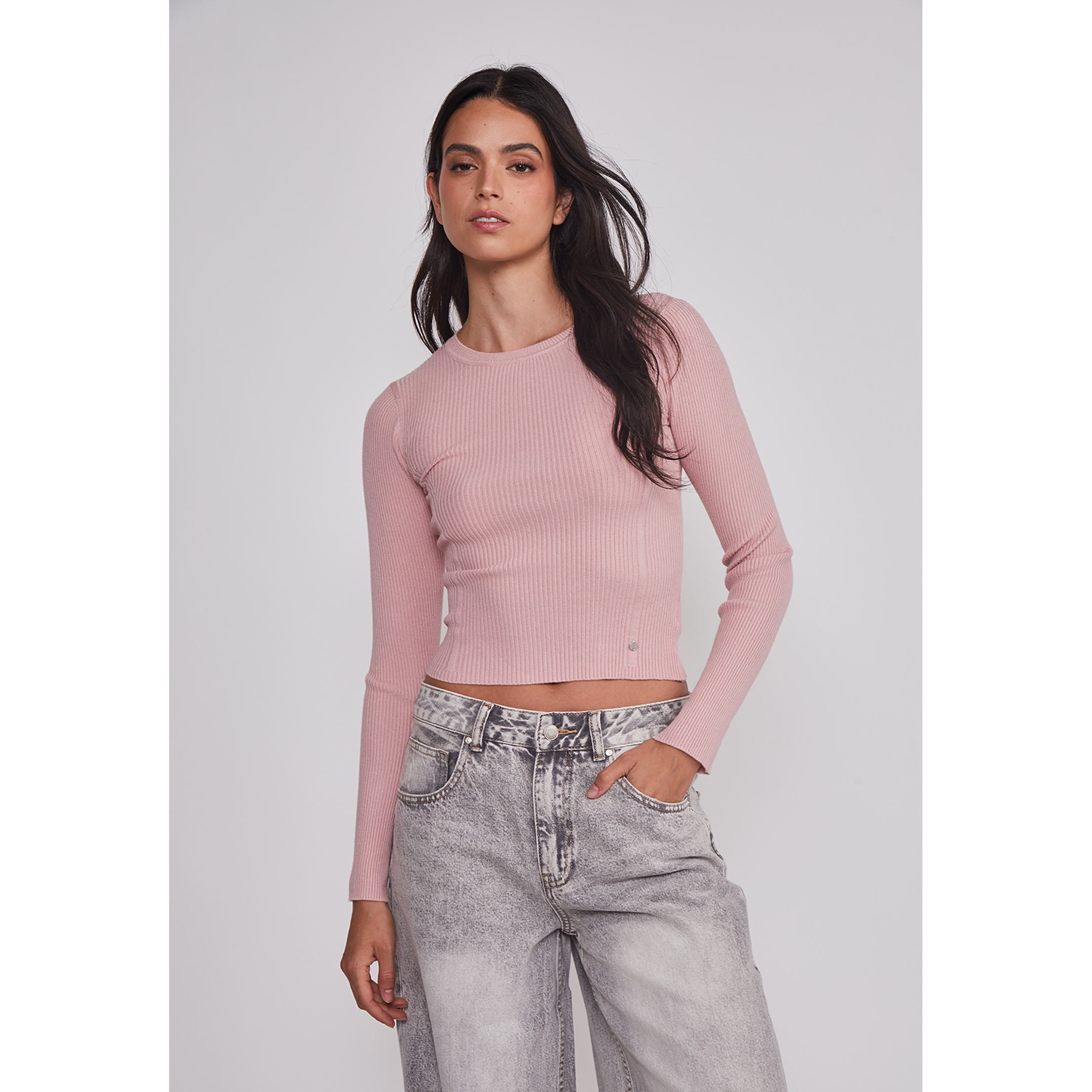 Sweater Mujer Acanalado Costura Rosado Sioux 1