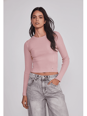 Sweater Mujer Acanalado Costura Rosado Sioux