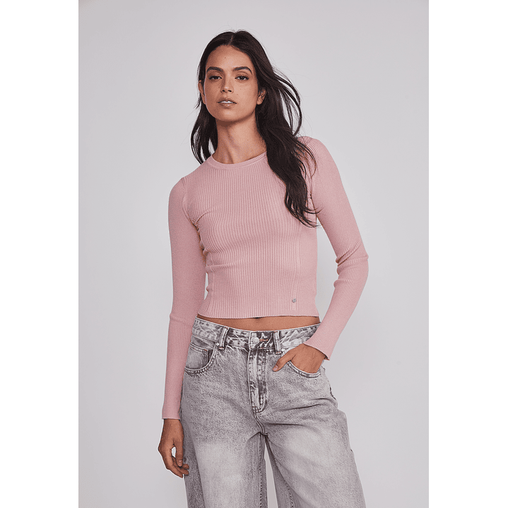 Sweater Mujer Acanalado Costura Rosado Sioux 1