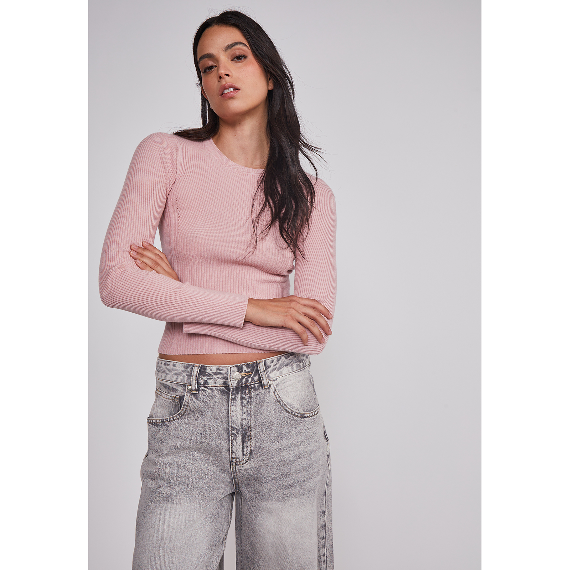 Sweater Mujer Acanalado Costura Rosado Sioux 3