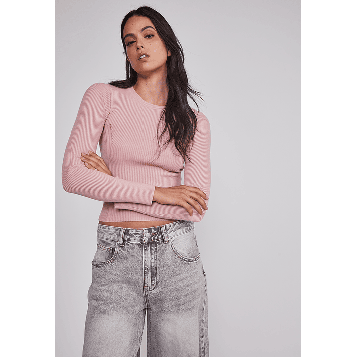 Sweater Mujer Acanalado Costura Rosado Sioux 3