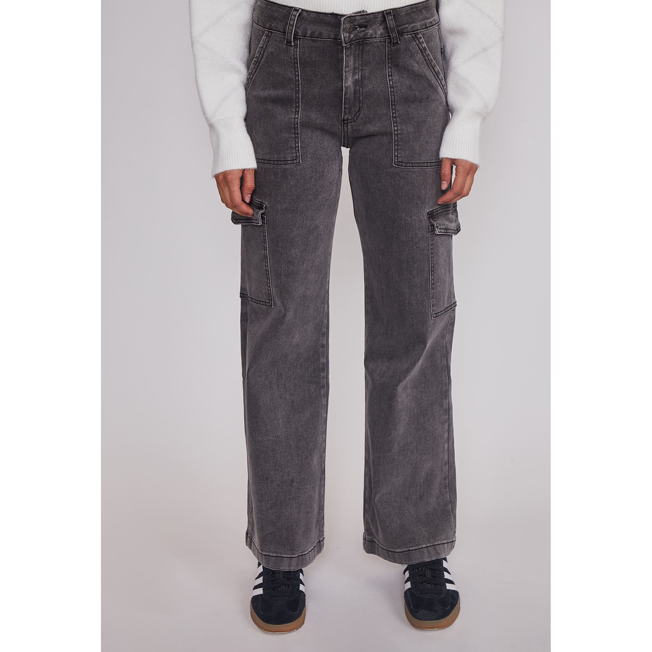 Jeans Mujer Cargo Tiro Alto Negro Sioux 1