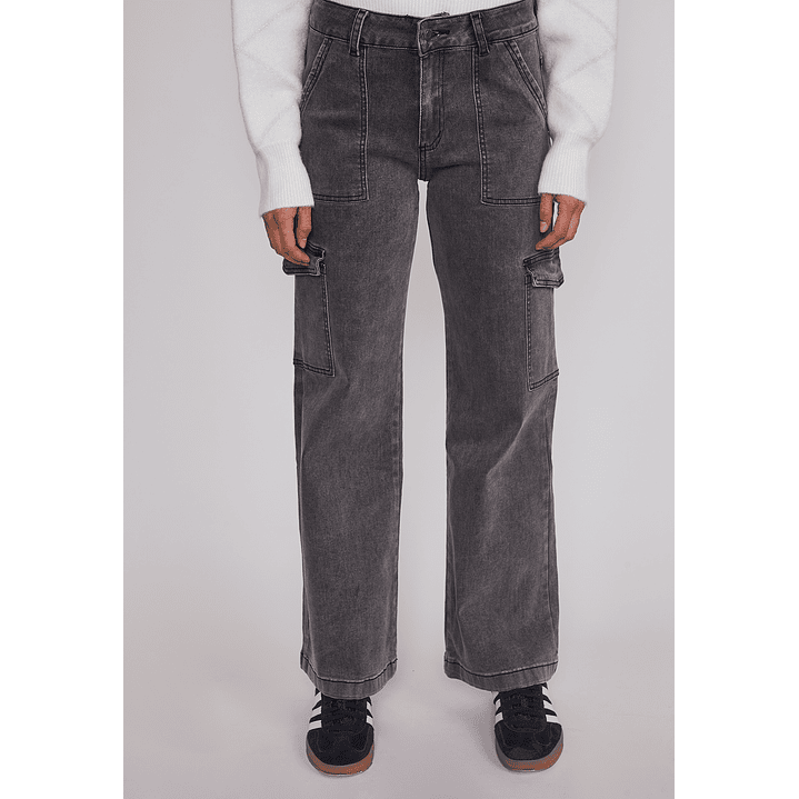 Jeans Mujer Cargo Tiro Alto Negro Sioux 1
