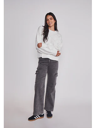 Jeans Mujer Cargo Tiro Alto Negro Sioux