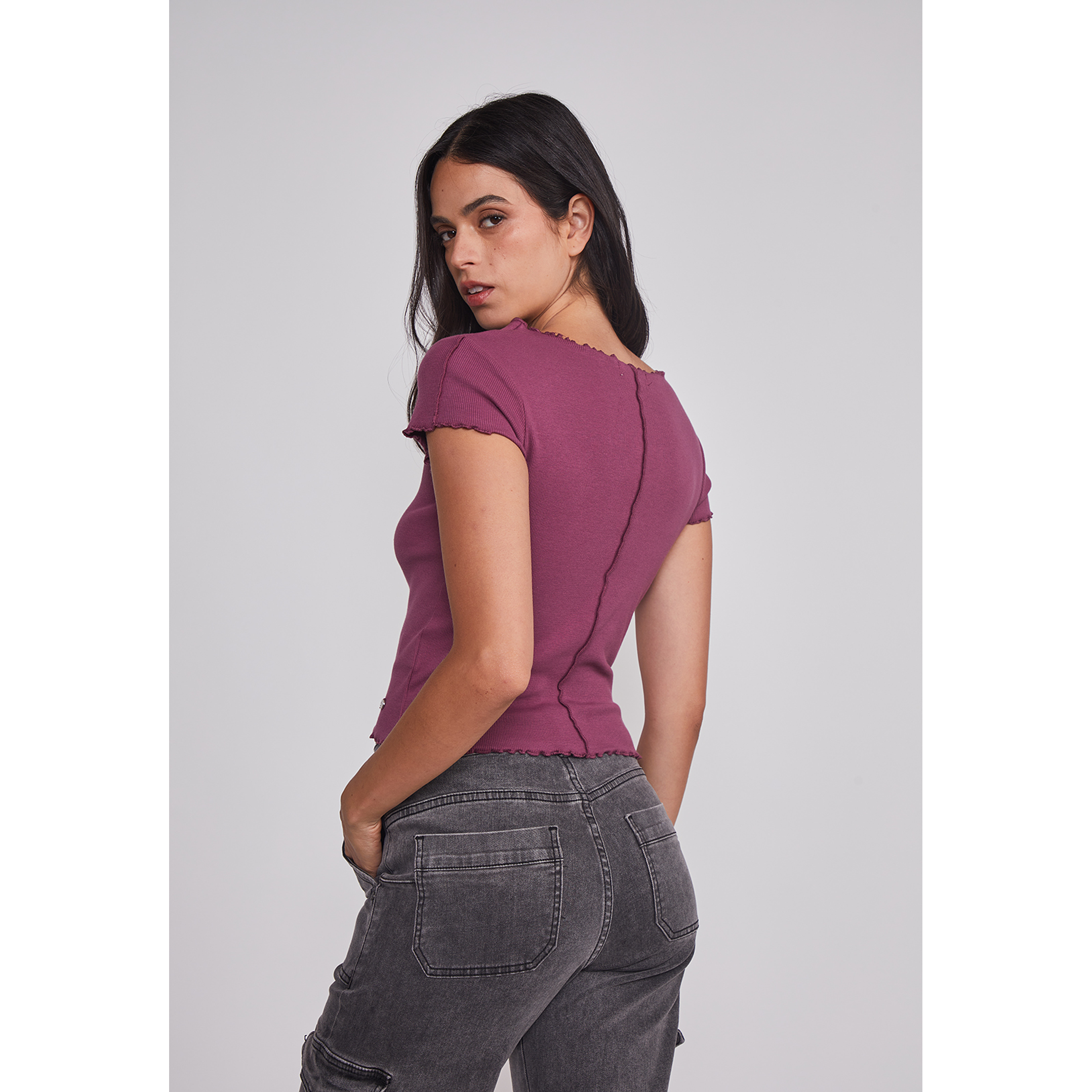 Polera Mujer Rulet Costura Burdeo Sioux 2