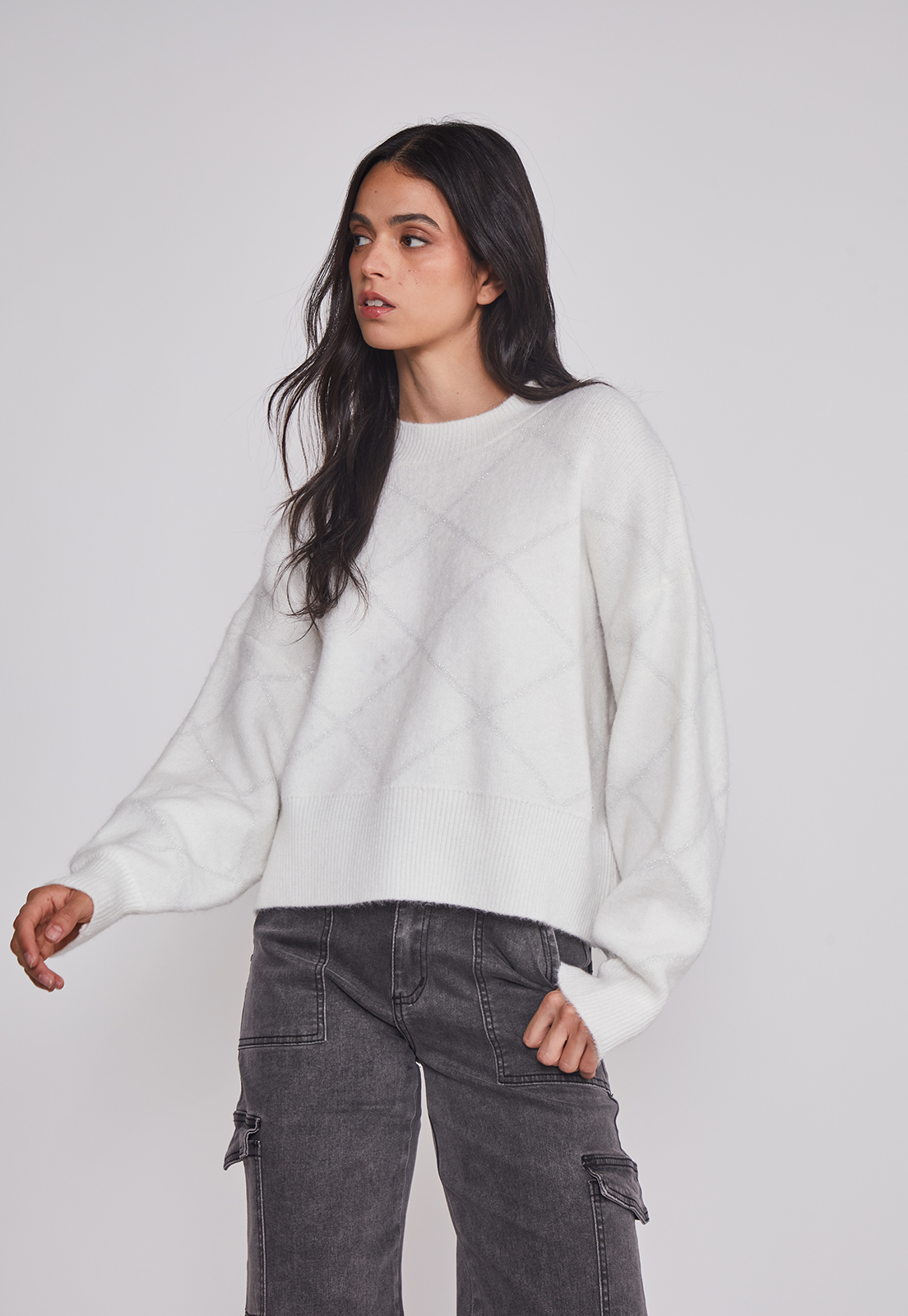 Sweater Mujer Rombos Lurex Blanco Sioux 1