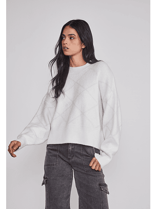 Sweater Mujer Rombos Lurex Blanco Sioux