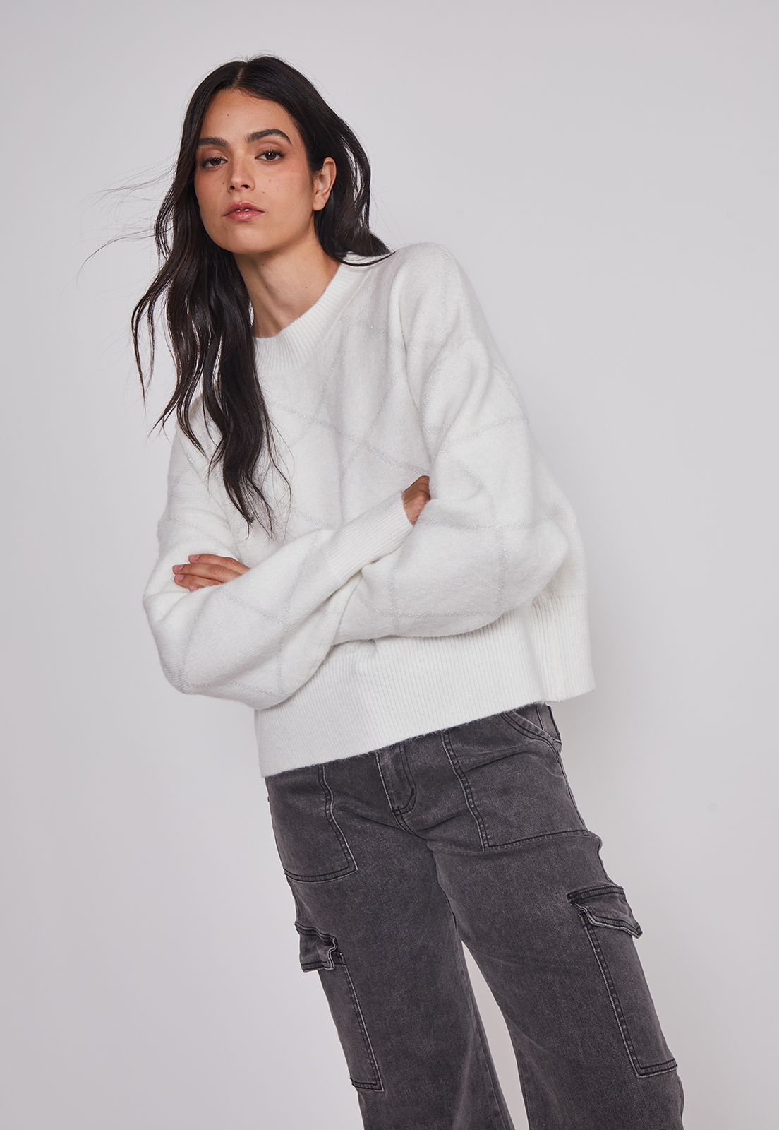 Sweater Mujer Rombos Lurex Blanco Sioux 4