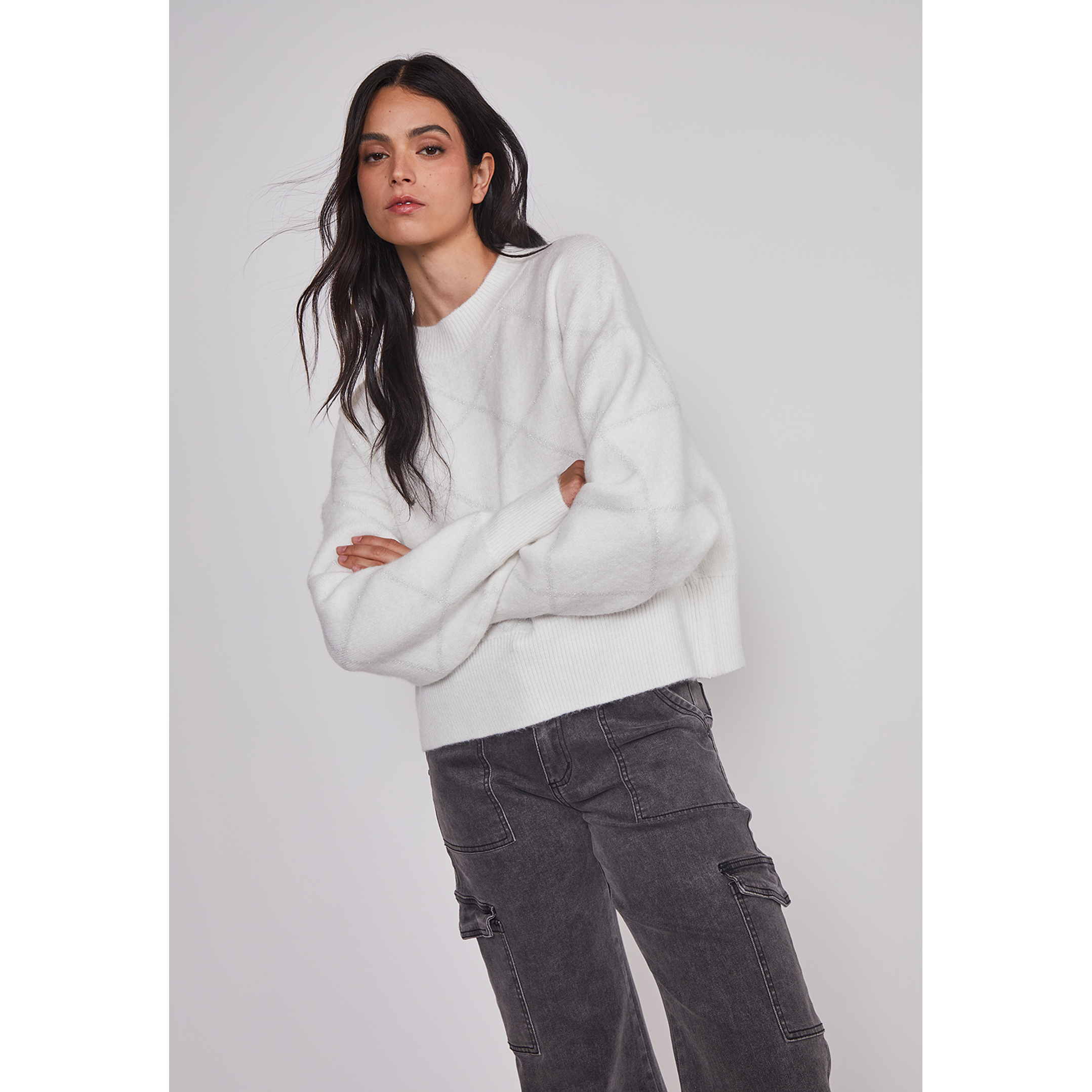 Sweater Mujer Rombos Lurex Blanco Sioux 4