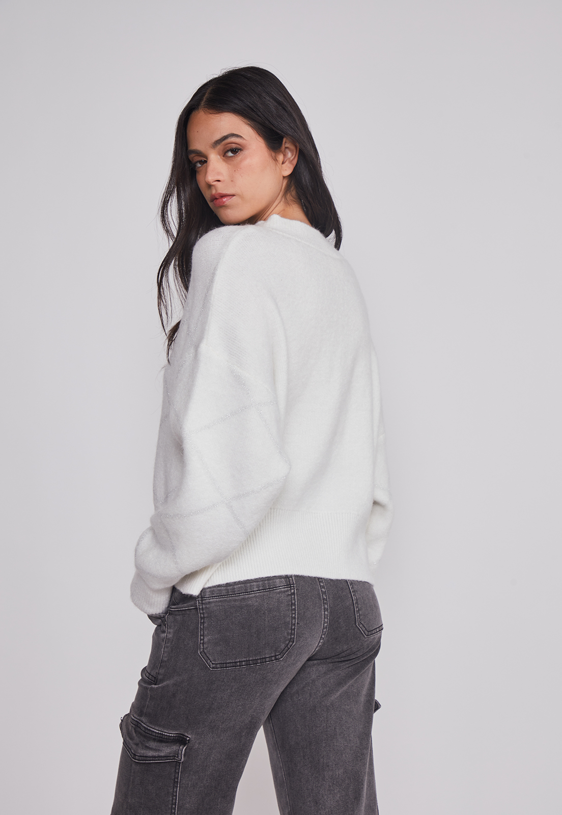 Sweater Mujer Rombos Lurex Blanco Sioux 2