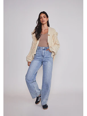 Jeans Mujer Wide Leg Tiro Alto Celeste Sioux