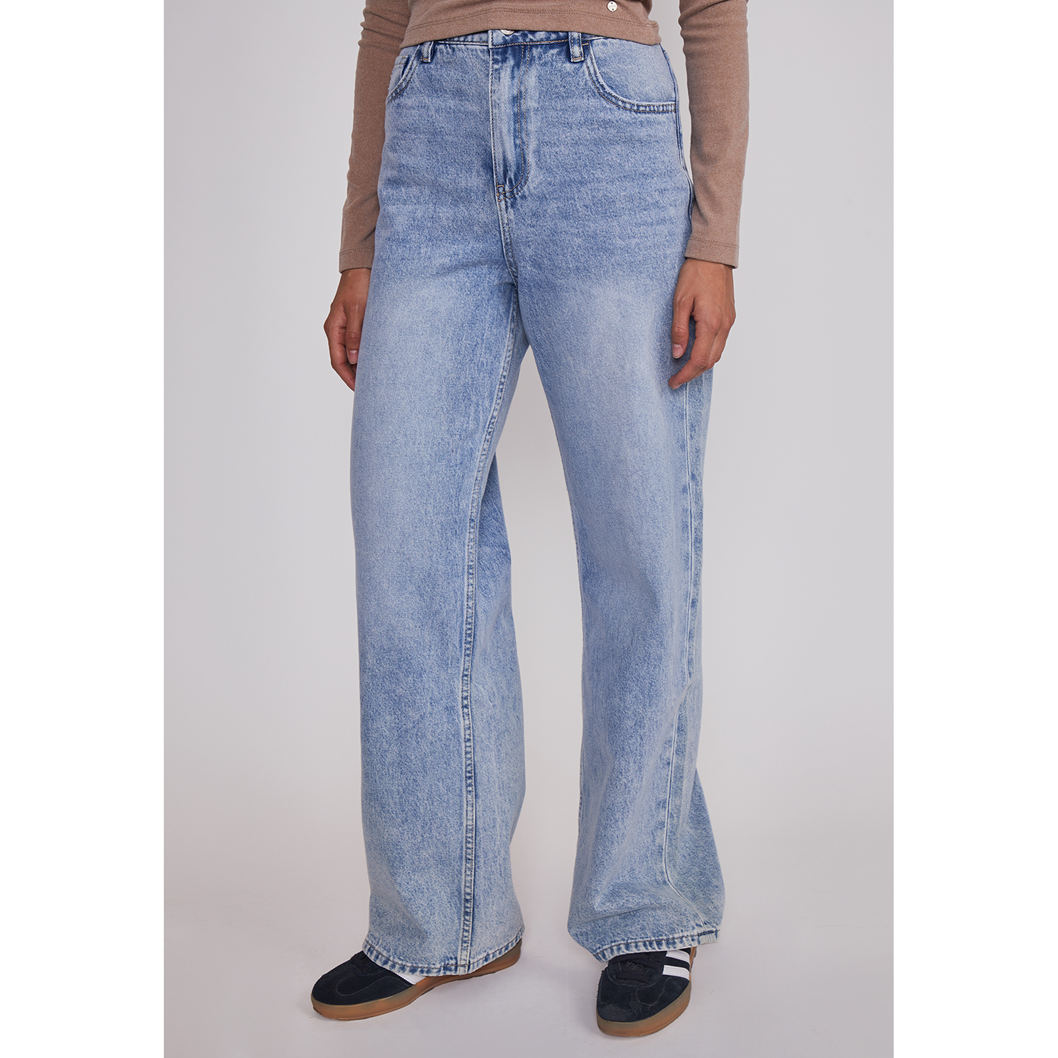 Jeans Mujer Wide Leg Tiro Alto Celeste Sioux 1
