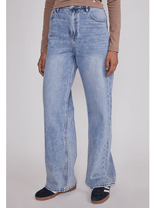 Jeans Mujer Wide Leg Tiro Alto Celeste Sioux