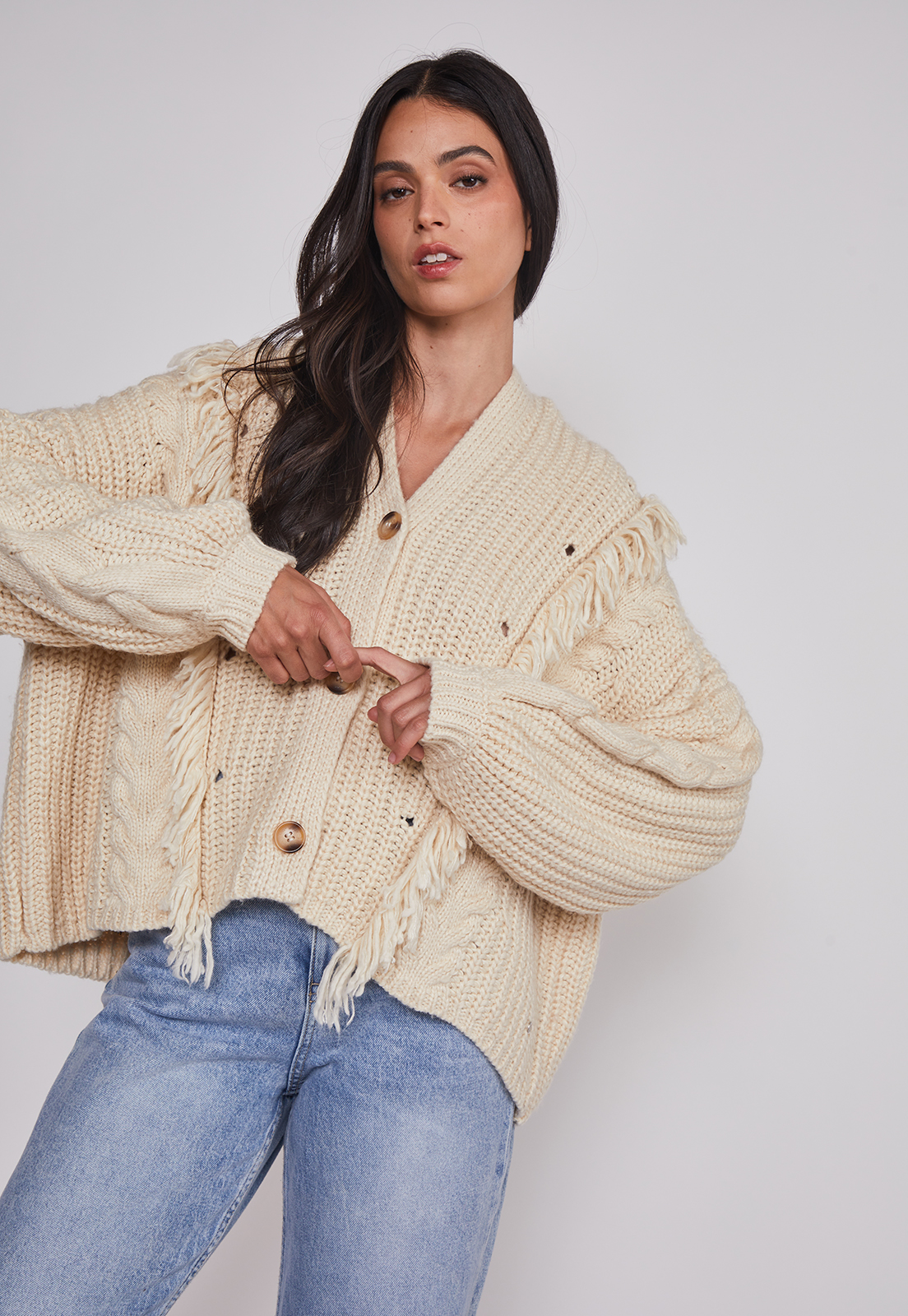 Sweater Mujer Flecos Abotonado Beige Sioux 4