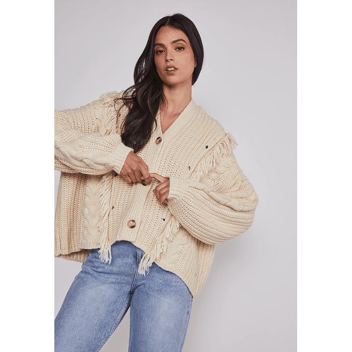 Sweater Mujer Flecos Abotonado Beige Sioux 4