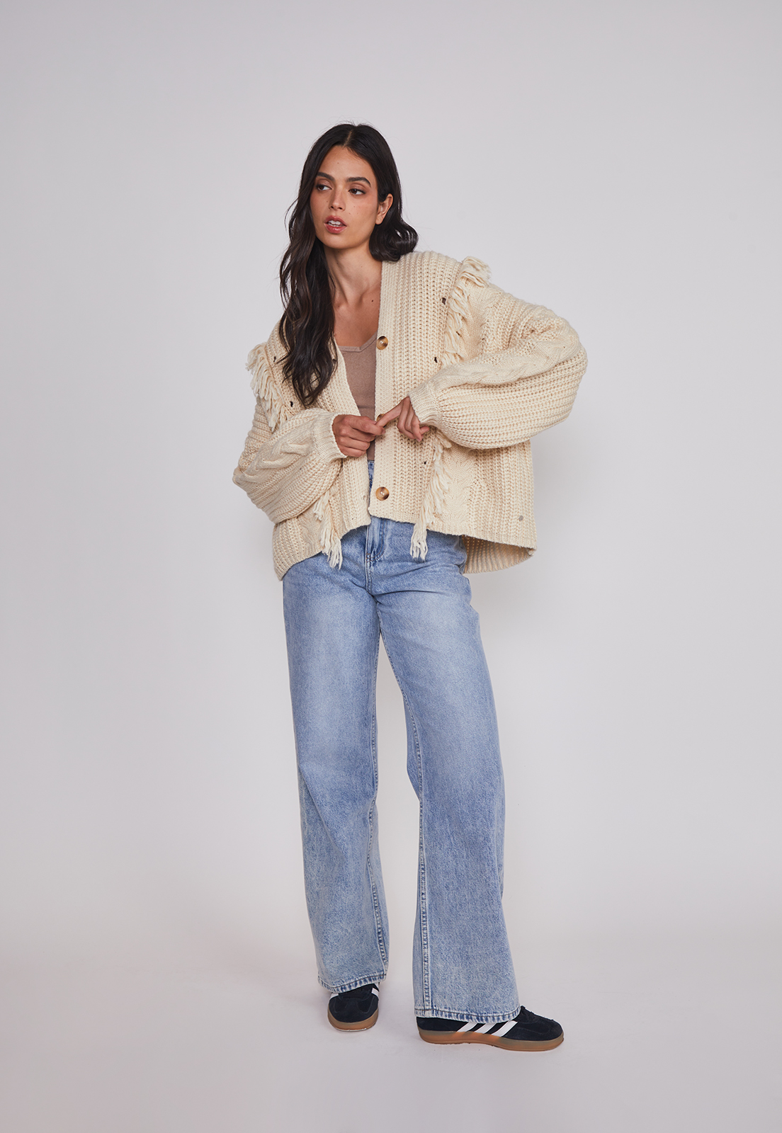 Sweater Mujer Flecos Abotonado Beige Sioux 3