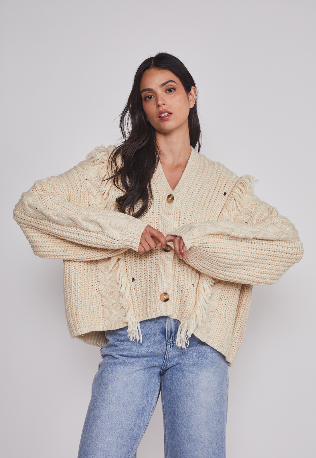 Sweater Mujer Flecos Abotonado Beige Sioux 1
