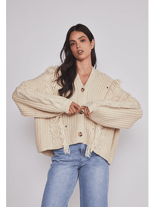 Sweater Mujer Flecos Abotonado Beige Sioux