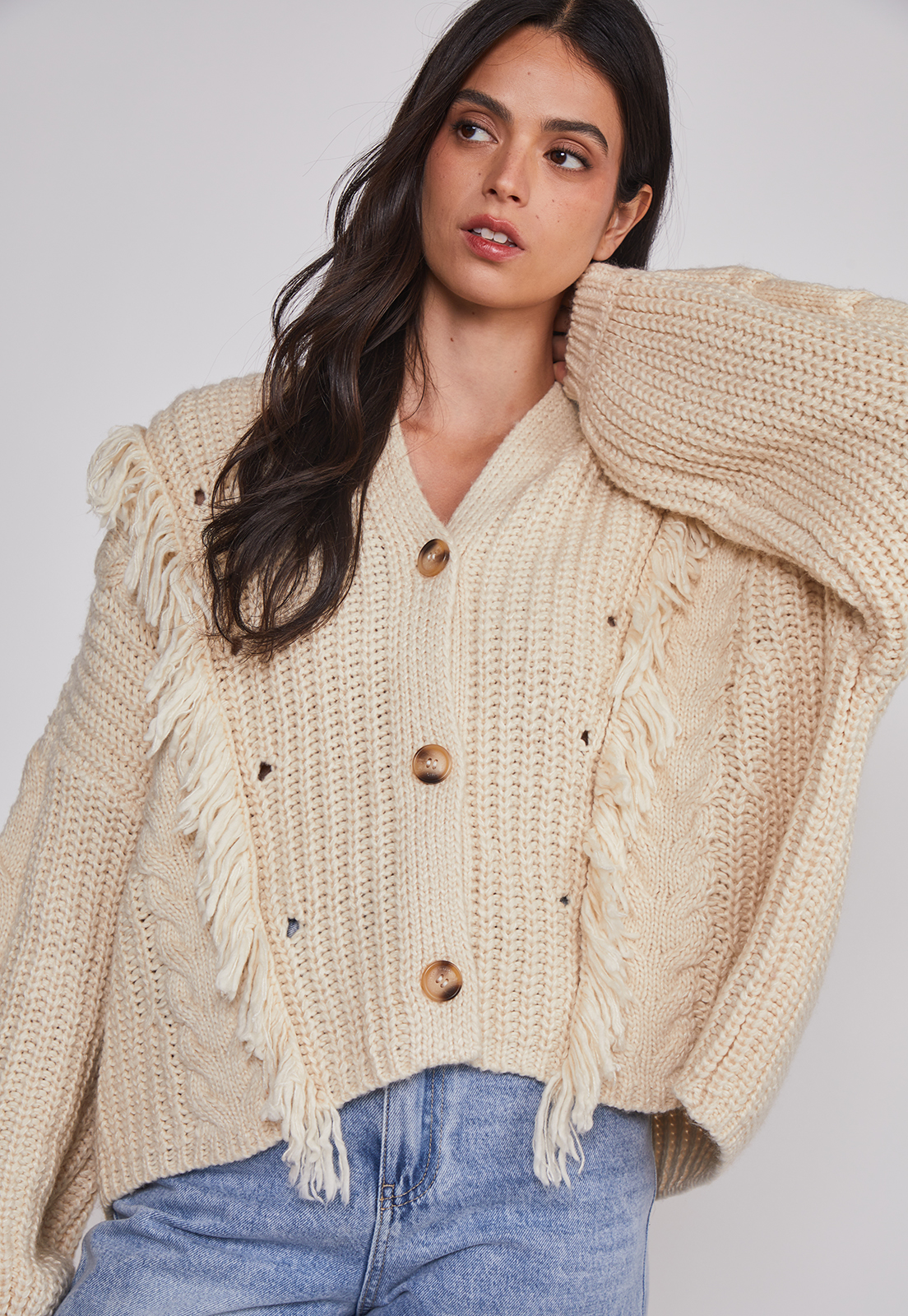 Sweater Mujer Flecos Abotonado Beige Sioux 5