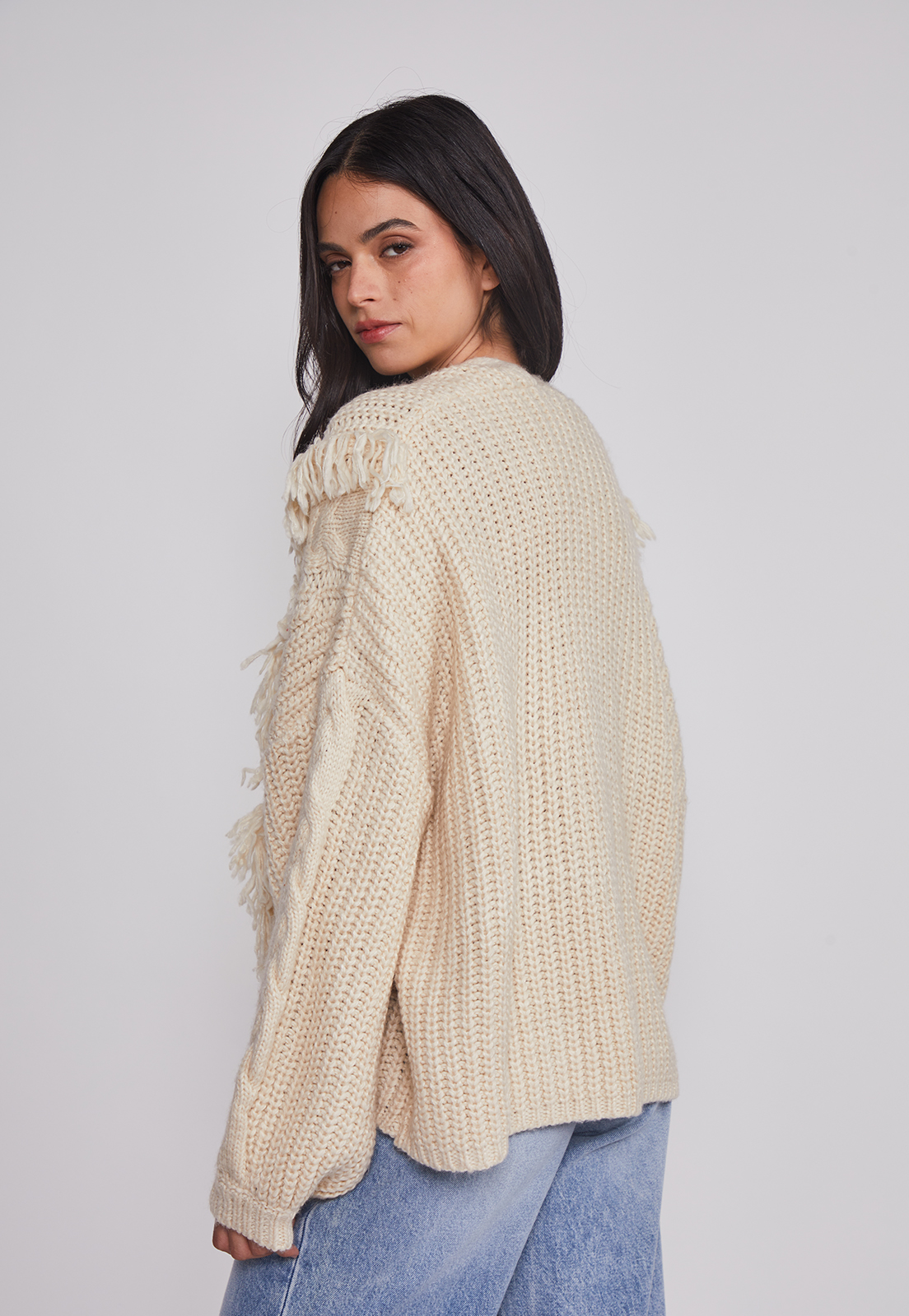 Sweater Mujer Flecos Abotonado Beige Sioux 2