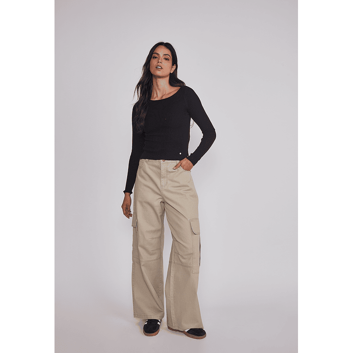 Sweater Mujer Acanalado Cuello Negro Sioux 4