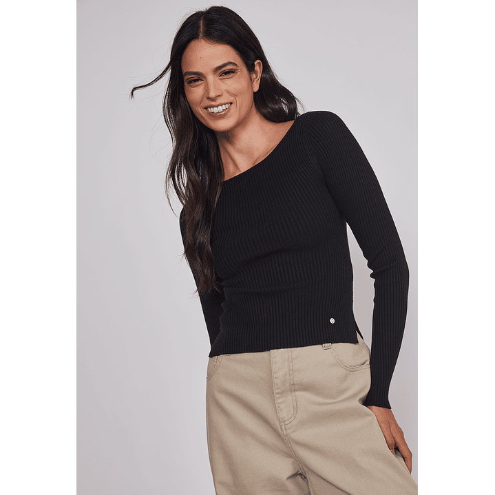 Sweater Mujer Acanalado Cuello Negro Sioux 3