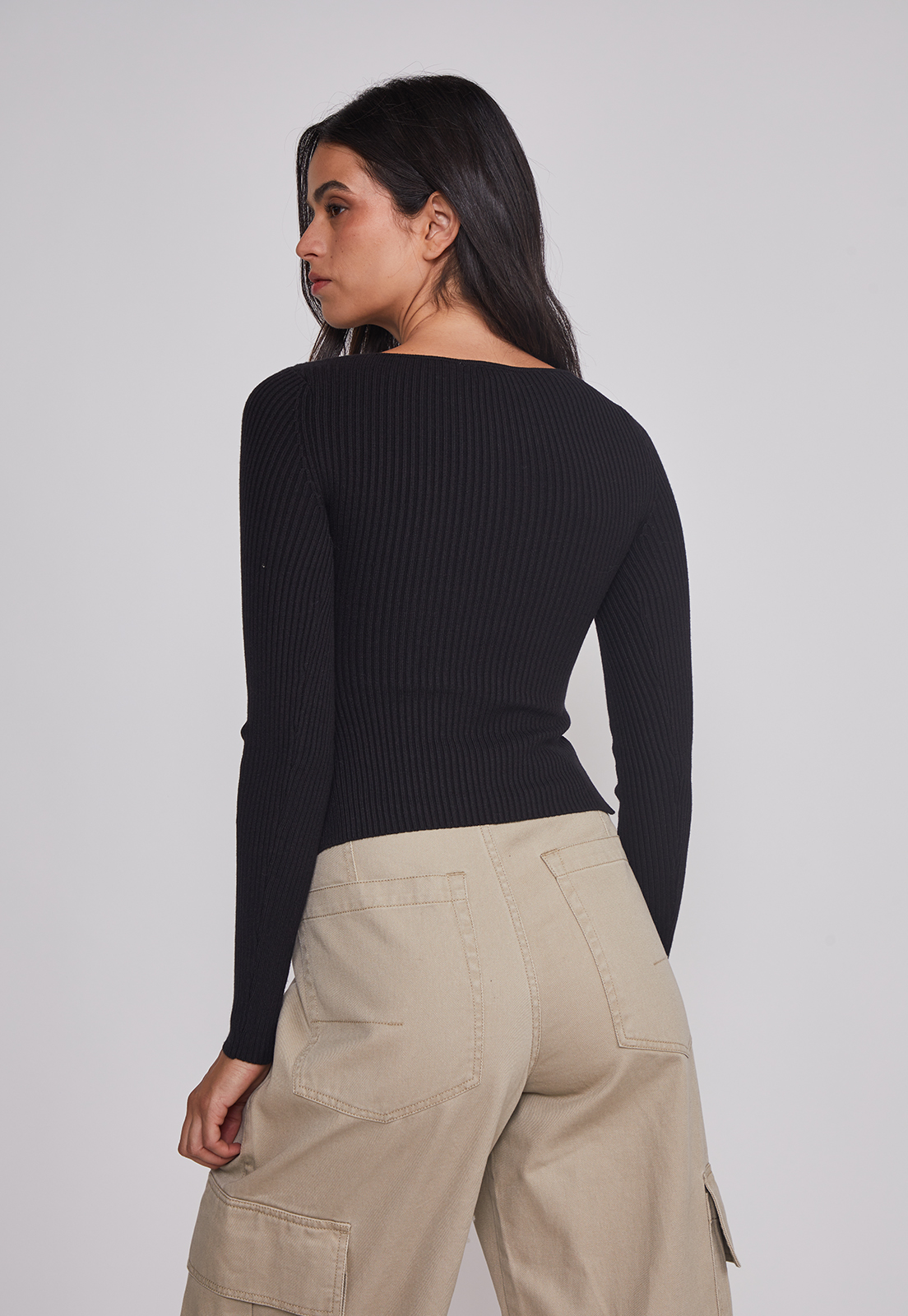 Sweater Mujer Acanalado Cuello Negro Sioux 2