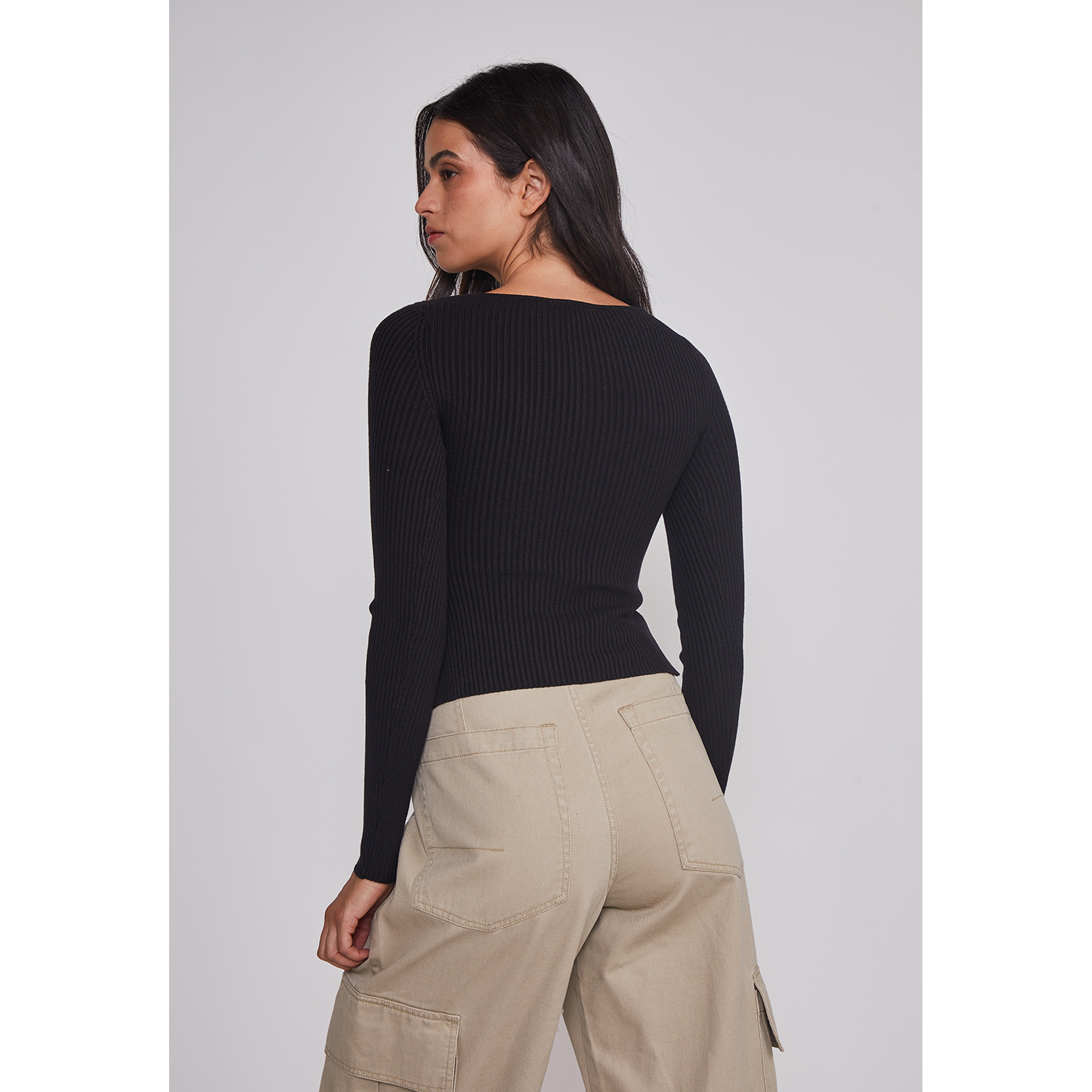 Sweater Mujer Acanalado Cuello Negro Sioux 2